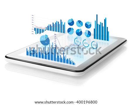 Diagrams projecting from tablet Royalty-Free Stock Photo #400196800