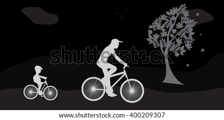 Bikers and the tree. Illustration . 
