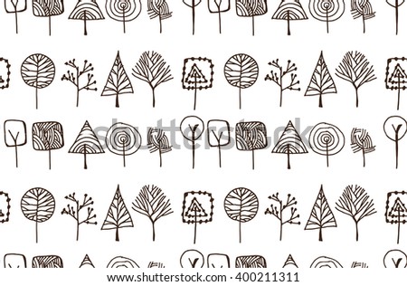 Set of tree doodles seamless