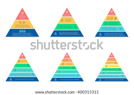 Pyramid infographic. Triangle chart, diagram, scheme, graph with 3, 4, 5, 6, 7, 8 steps, options, parts, processes. Business strategy, success. Vector design element. Royalty-Free Stock Photo #400315315