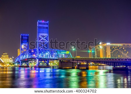 evening on St John's River and Jacksonville Florida skyline 