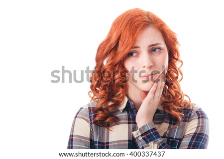 Full isolated picture from young woman with toothache