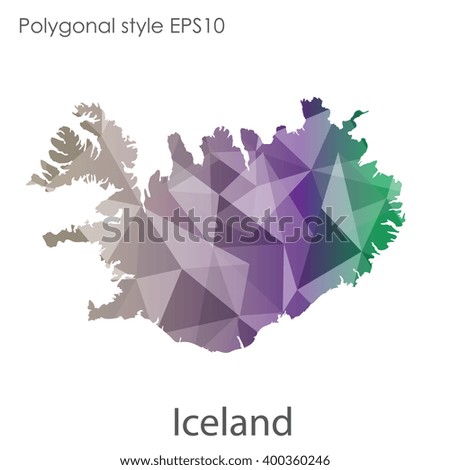 Iceland map in geometric polygonal style.Abstract gems triangle,modern design background.