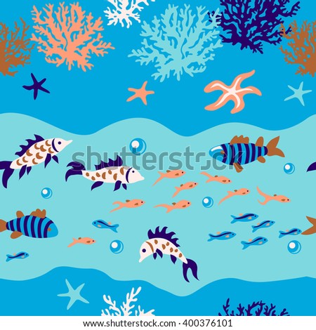 Seamless pattern underwater life of sea.
