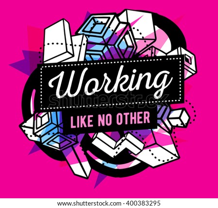 Vector illustration of colorful blue and white abstract composition with black frame and text on pink background. Line art design for web, site, banner, poster, board, card, paper print, t-shirt.