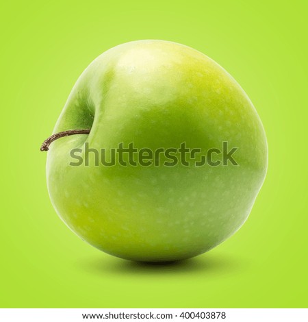 Perfect Fresh Green Apple Isolated on Green Background in Full Depth of Field.