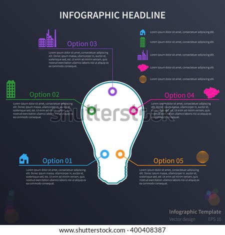 Infographic template with lightbulb, energetic design, on dark background