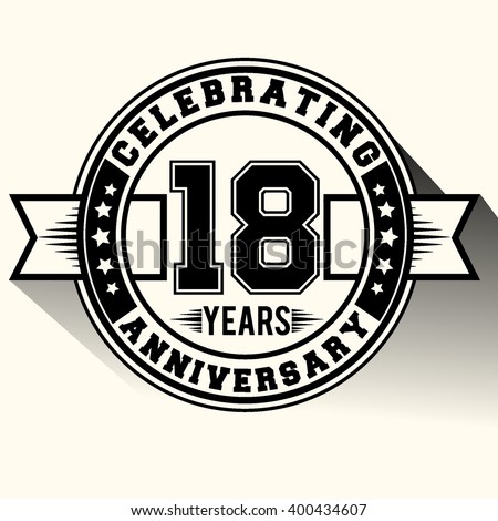 Celebrating 18 years anniversary logo vintage emblem. Retro vector background.