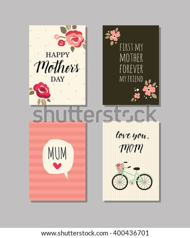 Set of Mother's day cards. Collection of vector templates for  scrapbooking, journaling, congratulations and cards.