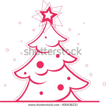 Simple glossy decorated Christmas tree on white background.