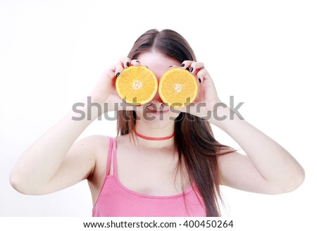 woman with orange isolated