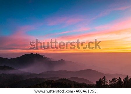 The beautiful Landscape in sunset time at Doi Inthanon National Park, Chiang Mai, Thailand.