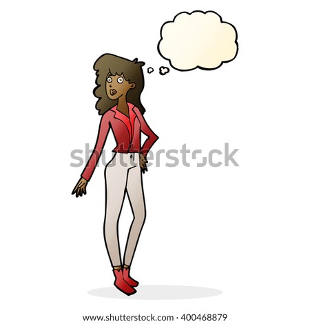 cartoon pretty woman  with thought bubble