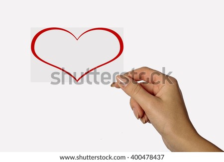 Beautiful hand of a young girl holding a card on a white background 