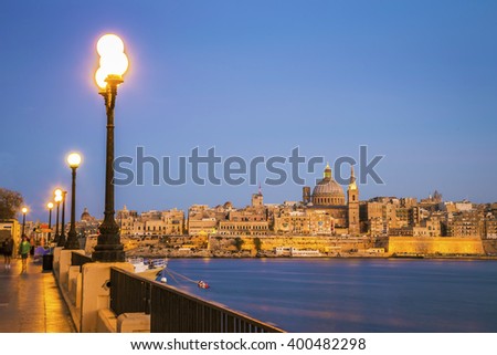 Malta - Valletta with St.Paul's Cathedral at blue hour