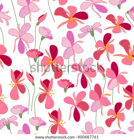 Seamless pattern with stylized cute flowers.  Endless texture for your design, greeting cards, announcements, posters.