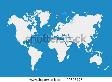 Blank White simillar World map isolated on blue background. Worldmap Vector template for website, design, cover, infographics. Flat Earth Graph illustration. Royalty-Free Stock Photo #400503175