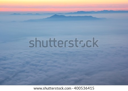 Morning Mist,Sunrise at Doi Luang Chaing dao ,Tropical Forest, High mountain in Chiangmai ,Thailand