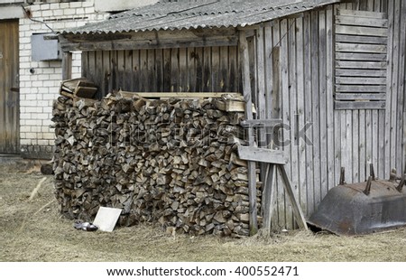 Stack of firewood stacked for drying