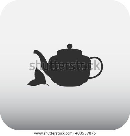 Teapot with tea leaf sign black simple icon on  background