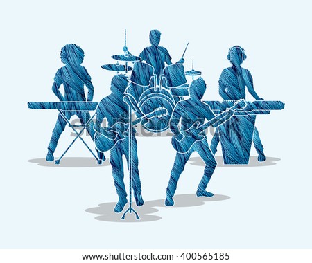 Music Bands designed using blue grunge brush graphic vector