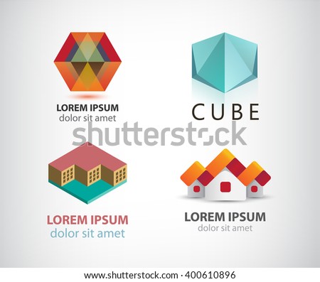 Vector set of various logos. Abstract logo, geometrical logo, building logo 3d. Identity