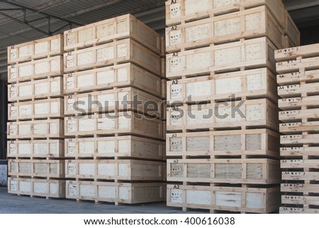 Cargo in wooden case at warehouse