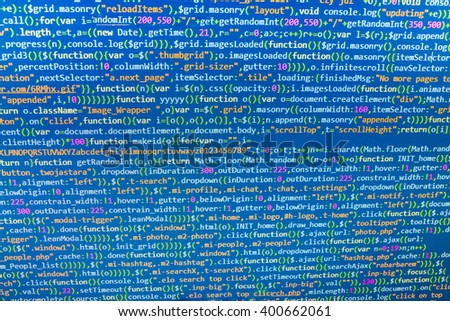Website development. Software development. Software source code.  Website codes on computer monitor. Abstract screen of software. Writing programming code on laptop. Website programming code. 
