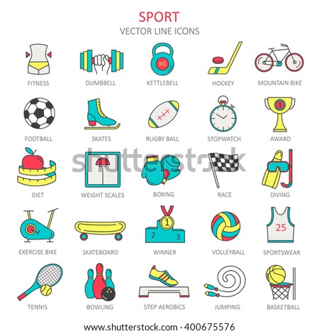 Modern thin line of icons on sports themes. High quality vector logos. The concept in the style of flat design.