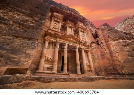 Ancient temple in Petra, Jordan Royalty-Free Stock Photo #400695784