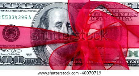 close up shot of dollar bill background with ribbon