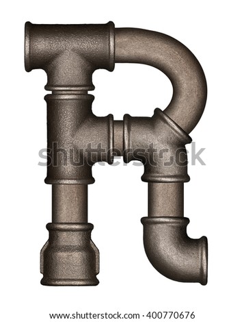 Industrial metal pipe alphabet letter R