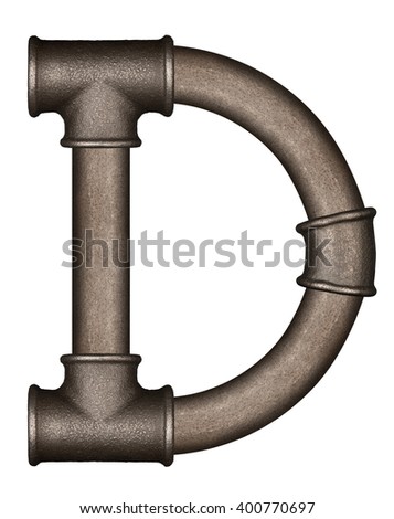 Industrial metal pipe alphabet letter D