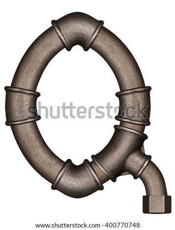 Industrial metal pipe alphabet letter Q