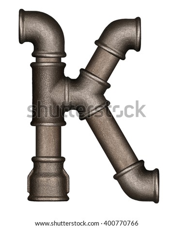 Industrial metal pipe alphabet letter K