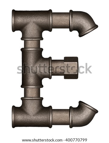 Industrial metal pipe alphabet letter E