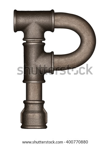 Industrial metal pipe alphabet letter P