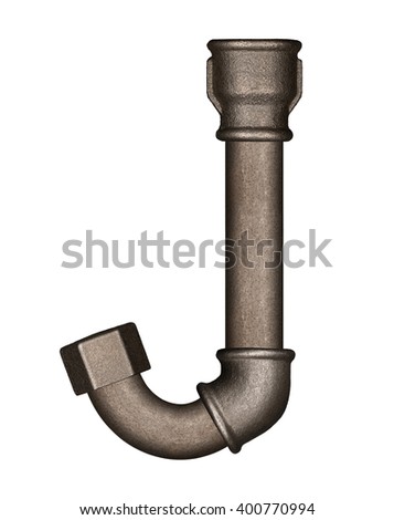 Industrial metal pipe alphabet letter J