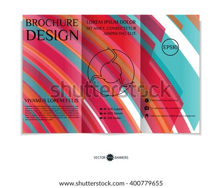 Colorful tri-fold brochure design template with modern geometric background. Three-fold leaflet with random squares background. Creative abstract EPS10 vector cover concept. 