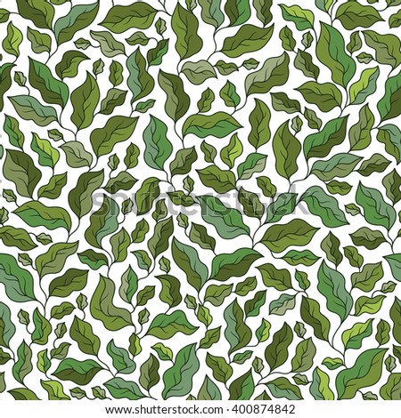Beautiful spring leaves seamless pattern, hand drawn vector background.