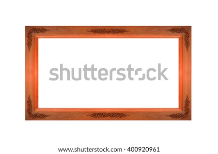 Empty Old Rectangle Red Wooden Frame with Copyspace to input Photo or Text Isolated on White Background, Vintage Style Interior