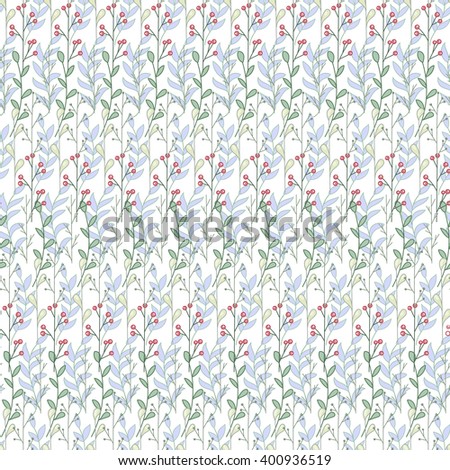 Simple and cute floral seamless pattern. Branches and leaves. 