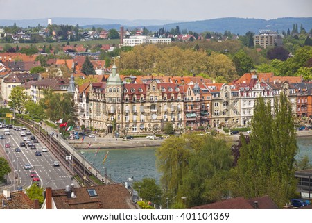 Aerial view of Konstanz city, Baden-Wurttemberg state, Germany Royalty-Free Stock Photo #401104369