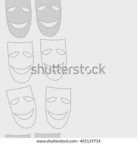 Vertical seamless  pattern of theater masks, copy space. Hand drawn.
