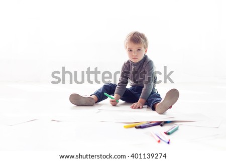 little boy draws drawing cute childhood child