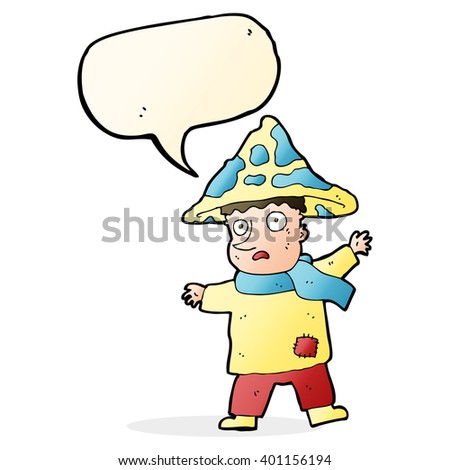 cartoon magical mushroom man with speech bubble