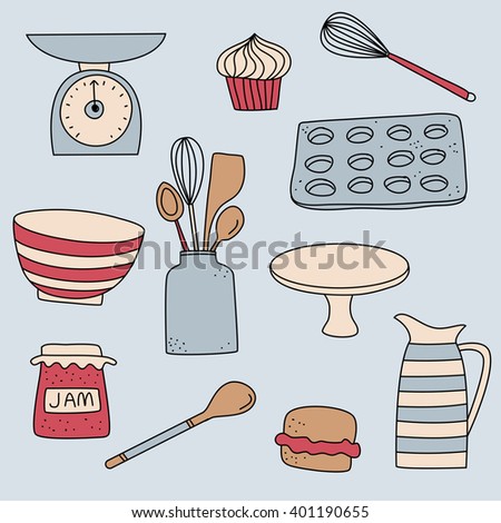 Baking and Kitchen Equipment doodle icon background illustration