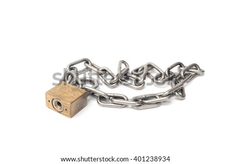 Master key and chain on white background