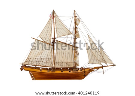 model sailing ship on a white background Royalty-Free Stock Photo #401240119