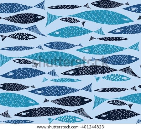 Colorful underwater background. Vector fish.
